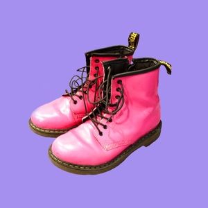 Dr. Martens Delaney Hot Pink Glossy Combat Boots
